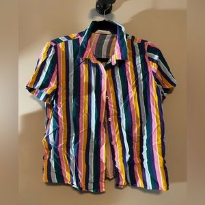 Multicoloured Strip Short Sleeve Button Down